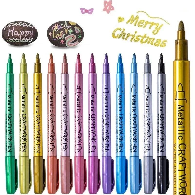 1 PC Double Tip Metallic Marker ปากกาถาวร Art Marker หัตถกรรม DIY จิตรกรรมปากกาการ์ดทํา Scrapbooking