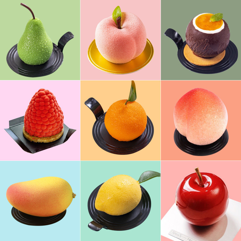 แอปเปิ้ลเชอร์รี่ผลไม้สีส้มแม่พิมพ์ฝรั่งเศสหลายเชื่อมต่อผลไม้ประเภทมูสเค้กแม่พิมพ์ขัดทรายเคลือบซิลิโคนแม่พิมพ์