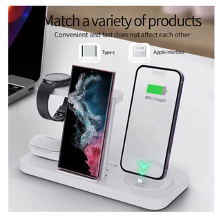 พับ 6 In 1 Wireless Charger สําหรับ Samsung S22 S21 S20 S10 หมายเหตุ Galaxy นาฬิกา 5 4 Active Buds Fast Charging Dock Station