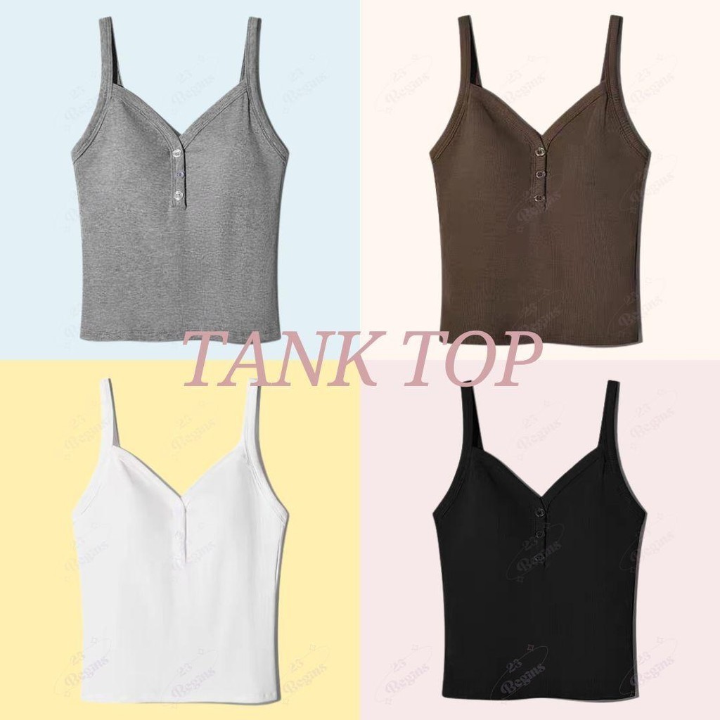 Tank Top สายเดี่ยวสีพื้น มีฟองน้ำ (6610)
