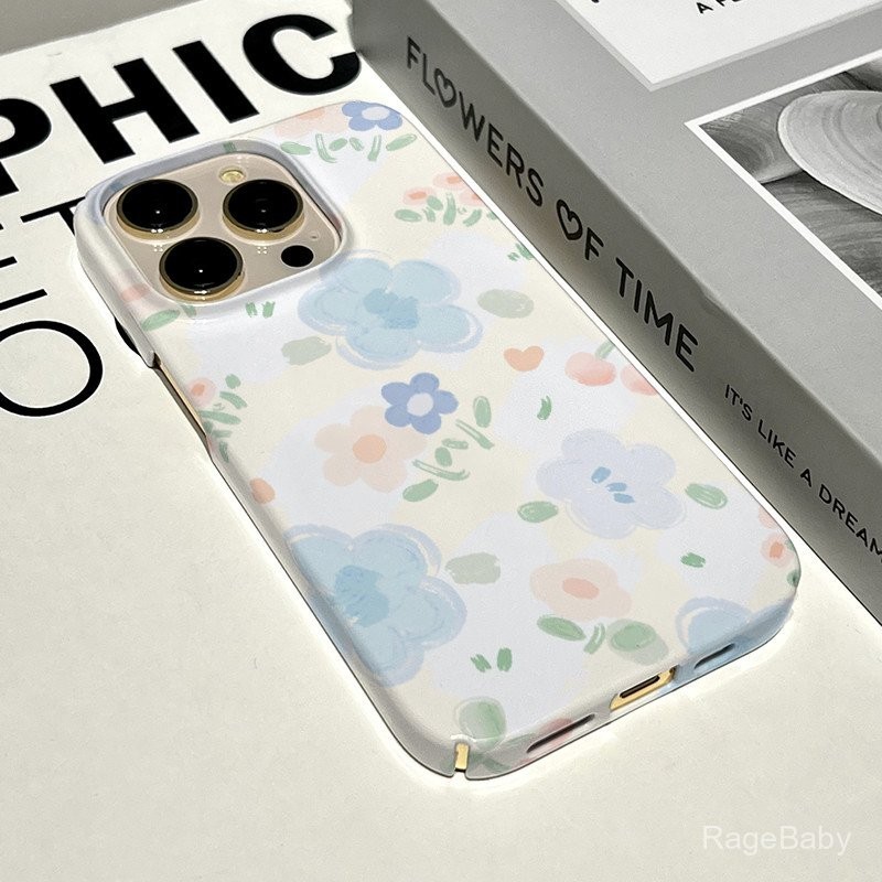 Fresh Art ภาพวาดสีน้ํามันสีฟ้าสีชมพูดอกไม้เคสโทรศัพท์ iPhone เข้ากันได้กับ iPhone 15 Pro Max 14 Plus 12 Anti-drop 11 Pro Max 7 Plus XS Max เคสซิลิโคน 8 Plus XR 11 Pro 13 15 Plus Anti-dust 1frk