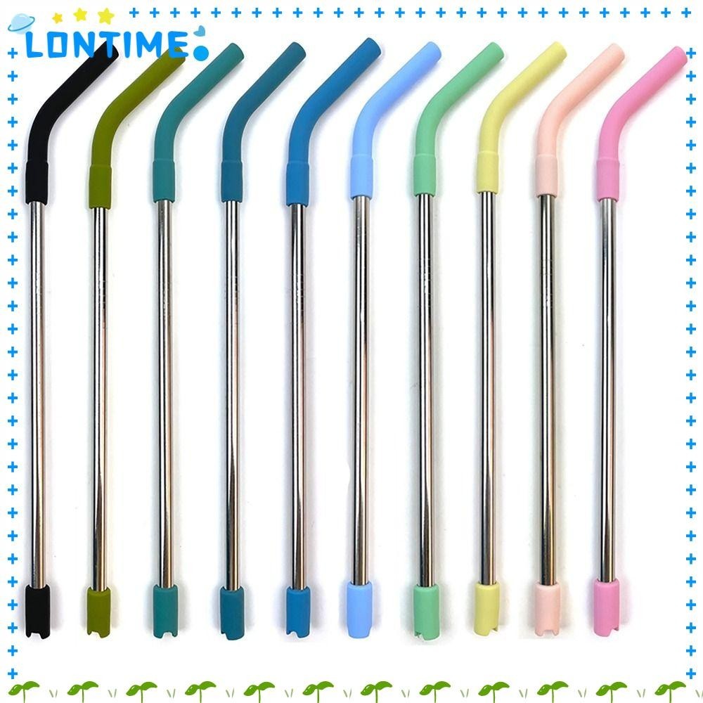 Lontime หลอดดื่ม, อุปกรณ์ขวดทนต่ออุณหภูมิสูงหลอดโค้งตรง, สแตนเลสแบบพกพาพร้อมเคล็ดลับซิลิโคนชากาแฟฟางสําหรับขวด