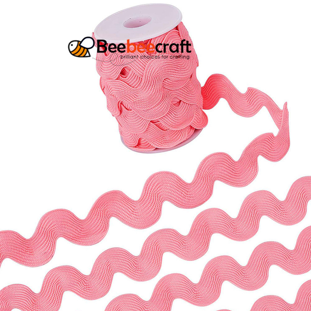 1ม้วน10หลาโพลีเอสเตอร์หยักขอบตัดริบบิ้นคลื่นดัดลูกไม้ตัดสําหรับเสื้อผ้าเย็บและศิลปะหัตถกรรมตกแต่งสีชมพู3/4 ~ 1-3/8นิ้ว(20 ~ 34มม.)