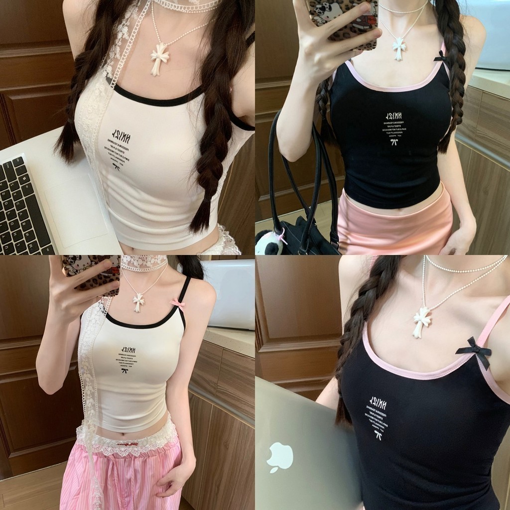 Anne เสื้อกล้าม มีฟองน้ำ เข้ารูป พิมพ์ลาย ครอปกล้าม สไตล์สตรีท ใส่เที่ยว #FY2096-L