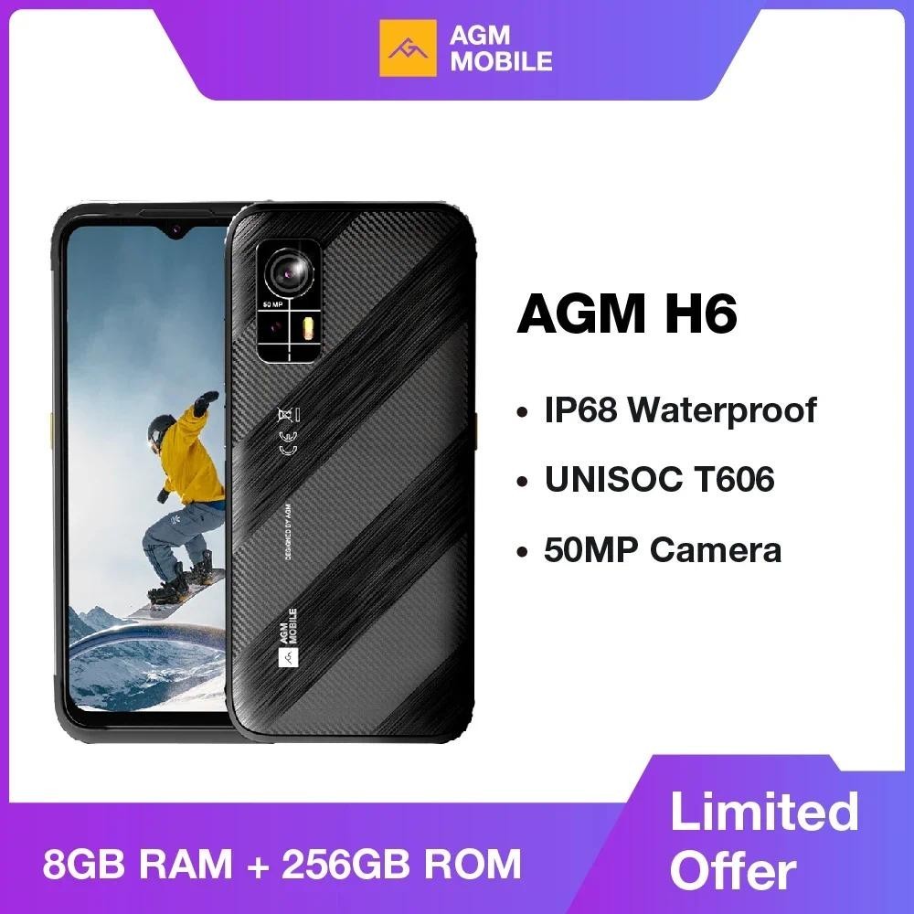 Agm H6 สมาร์ทโฟนที่ทนทาน 50MP Cam, UNISOC T606, 8GB+256GB, 90Hz FHD+, กันน้ํา/กันฝุ่น/กันกระแทก - แบ