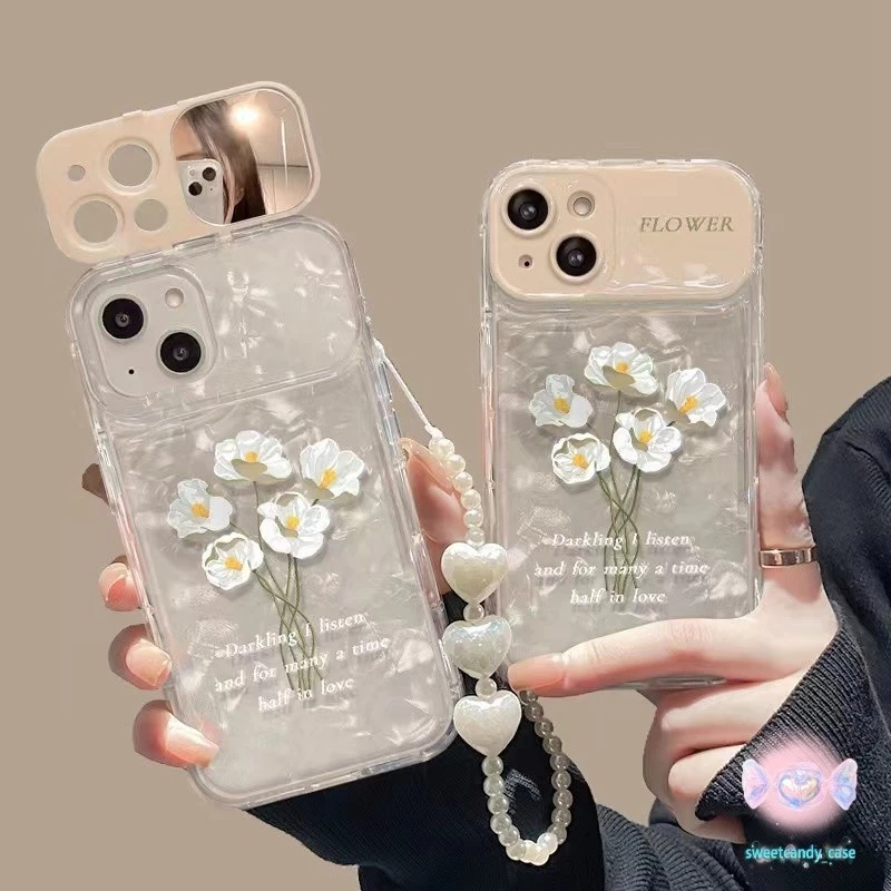 สําหรับ iPhone X XR XSสูงสุด 11 13 15 12 Pro Max 7 8 14 15 Plusดอกไม้vanity Mirrorเคสโทรศัพท์ซิลิโคนAnti-Fall case