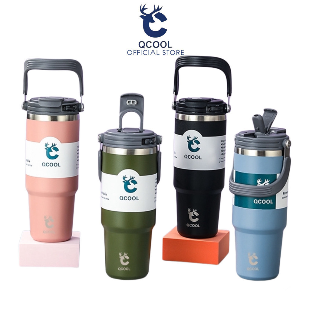 QCOOL (ของแท้) แก้วสแตนเลสเก็บความเย็น แก้วเก็บอุณหภูมิร้อน/เย็น 600ml 750ml 900ml 1050ml 1200ml Q8201