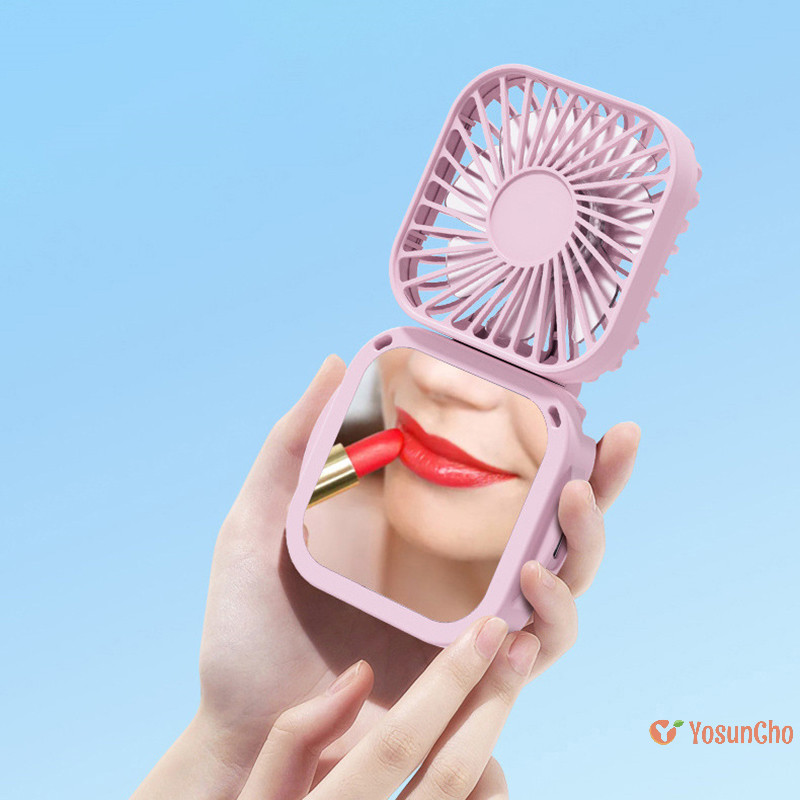 Yosuncho] USB Handhold Mirror Mini Fans With Hanging Rope Summer Outdoor Cooling Tool Strong Wind Air Cooler Travel Long Life ใหม่