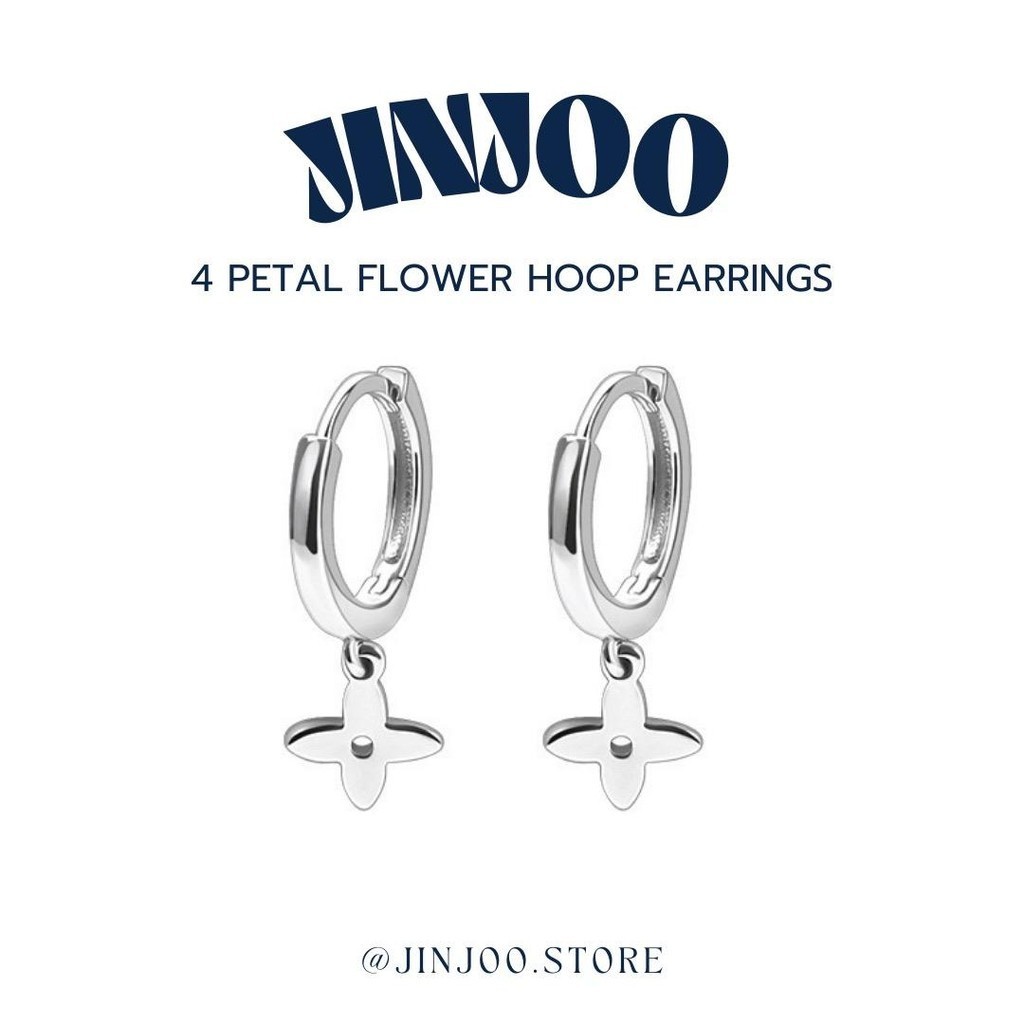 Jinjoo ต่างหูดอกไม้ รุ่น 4 petal flower hoop earrings น่ารัก โซคิ้วว ห่วงขนาด 8 mm. รหัส EJ30