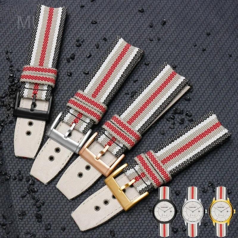 สายรัดไนลอนสําหรับ Burberry Bu7600 7680 กันน้ําเหงื่อหลักฐานลายหนังผ้าใบ Watchband อุปกรณ์เสริม 22 มม.สายรัดข้อมือ