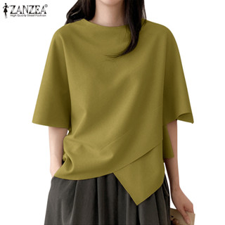 ZANZEA ซานเซีย ผู้หญิงแฟชั่นเกาหลีครึ่งแขนรอบคอเสื้อยืดหลวม
