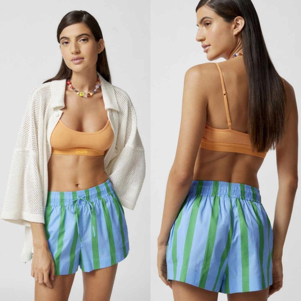 Siner-womens Casual Boxer Shorts Elastic High เอว Stripes พิมพ์กางเกงขาสั้นขากว้าง Going Out กางเกง