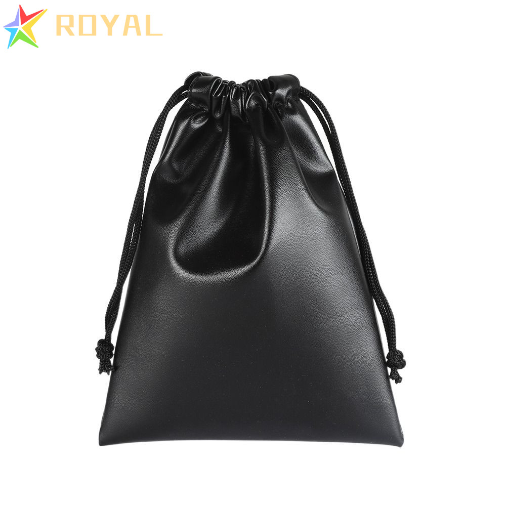 Royal กระเป๋าใส่หูฟัง, PU Leather Draw String Bag กระเป๋าชุดหูฟัง, Travel Dust-proof Black Headphone Cable Pouch Game Controller