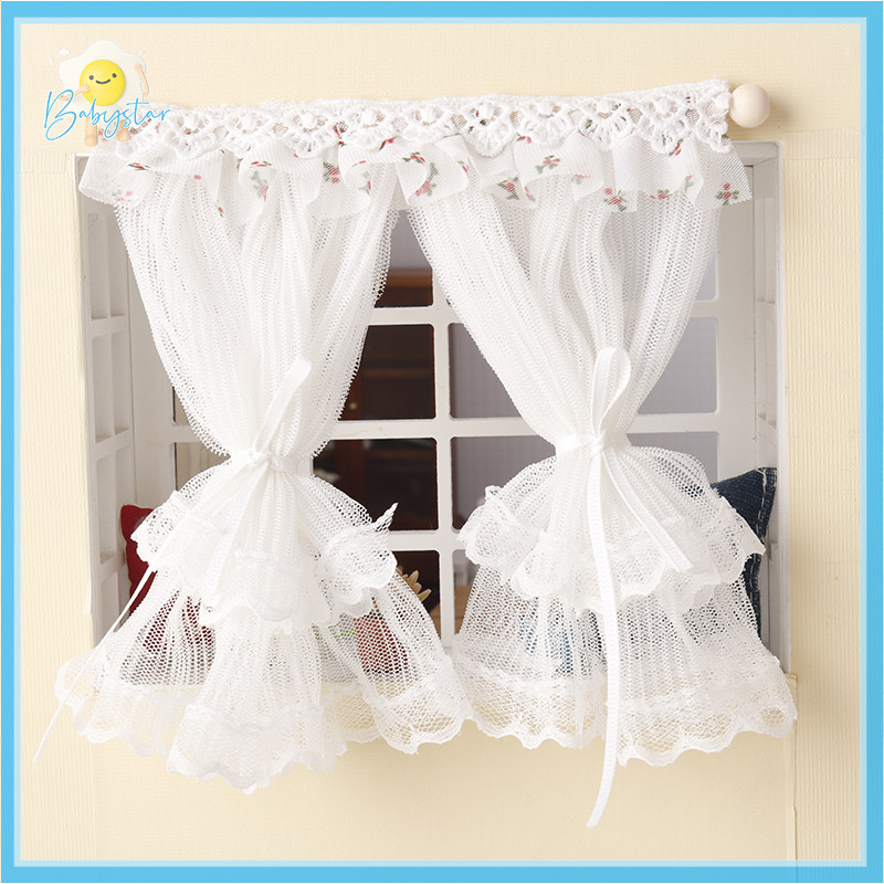 [InthehotT] 1:12 Dollhouse Miniature Lace ผ้าม่านหน้าต่างตุ๊กตาประตูบ้านผ้าม่านห้องนอนเฟอร์นิเจอร์ตกแต่งของเล่น Micro Life ฉากตกแต่ง [ใหม่]