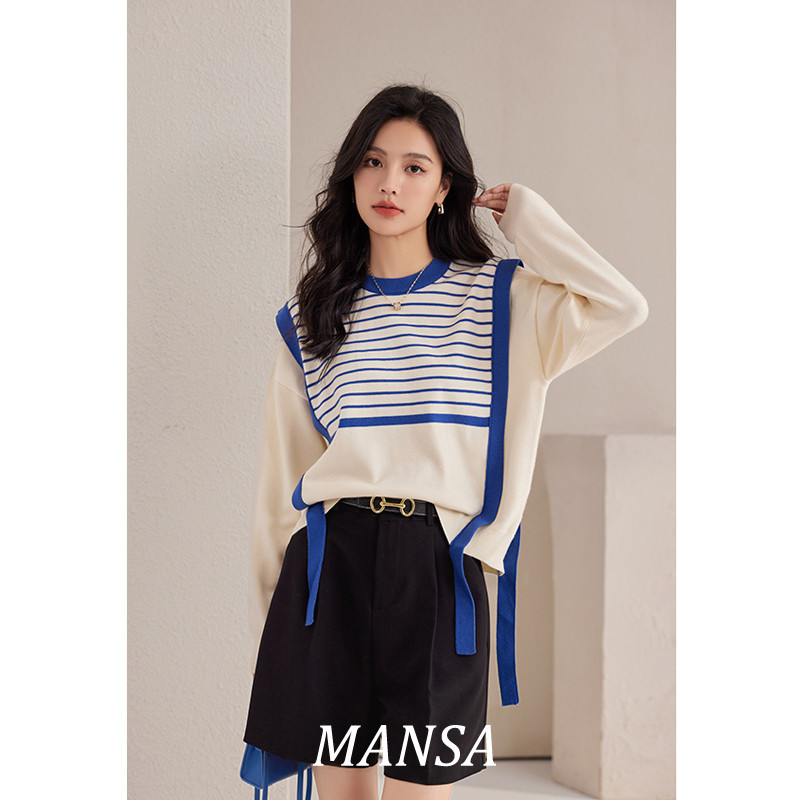 MANSA blue striped sweater เสิ้อเชิ้ตผู้หญิง เสื้อกันหนาวสเวตเตอร์ เสื้อผ้าแฟชั่นผู้หญิง