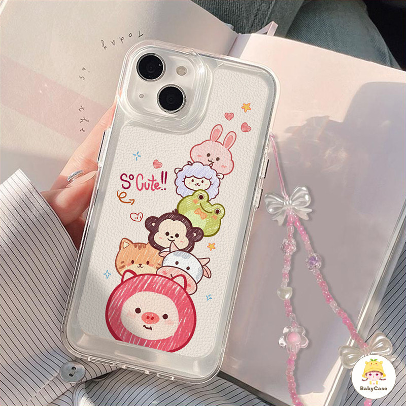 กระต่าย Jenga ที่น่ารักกำไลไข่มุกลิงกบ เคสIphone 11 Pro Max 7Plus 13 15 14 12 Pro Max 15 7 8 14 Plus XR X XS Max SE 2020
