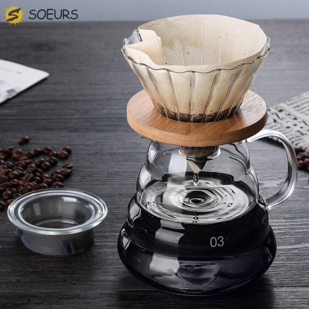 Soeurs Pour Over เครื่องชงกาแฟ, ทนความร้อนกรองแก้วกาแฟ Dripper, โปร่งใสวอลนัท Handle Reusable Cloud 