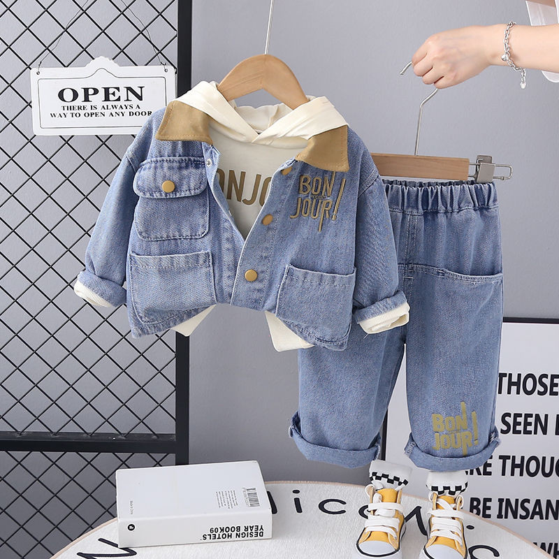 ผ้าฝ้ายเด็กเด็กฤดูใบไม้ผลิฤดูใบไม้ร่วงเด็กเสื้อผ้าการ์ตูน Denim Coat Hoodies กางเกงยีนส์ 2 ชิ้น/เซ็ตเสื้อผ้าสบายๆเด็กวัยหัดเดิน Tracksuits 0-5 ปี