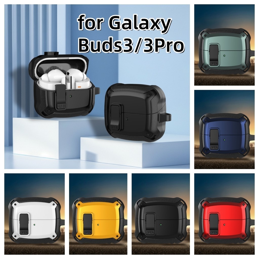 Hard กันกระแทกเกราะเรียบง่ายพร้อมพวงกุญแจสําหรับ Samsung Galaxy Buds 3 / 3 Pro PC สีดําล็อคป้องกันหูฟังปลอก Samsung หูฟังฝาครอบ