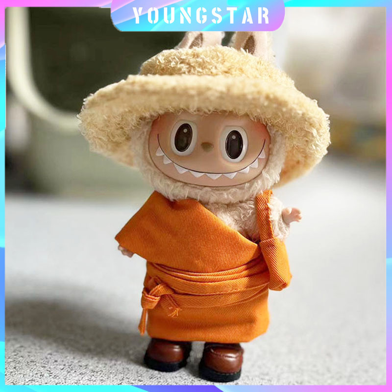 Fyg [เสื้อผ้าเท่านั้น] 17 ซม.จี้กล่องตาบอด Labubu เสื้อผ้าเด็กพวงกุญแจ Labubu ตุ๊กตาพระภิกษุสงฆ์เสื้อผ้าชุดสี่ชิ้นน่ารัก