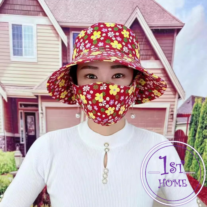 หมวกกันแดด ป้องกันฝุ่น ระบายอากาศได้ดี ป้องกันใบหน้า ลายดอกไม้ Sun hat
