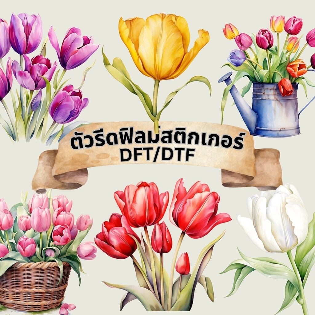 ตัวรีดติดเสื้อ ทิวลิป ฟิลม์รีดร้อน พิมพ์ลาย สติกเกอร์รีดติดเสื้อ สกรีนลาย ฟิลม์ DFT DTF