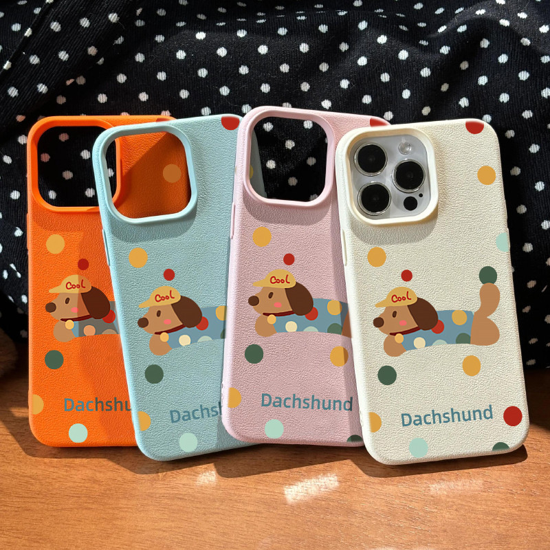Huiwanju สไตล์เกาหลีสี polka dot ลูกสุนัขเหมาะสําหรับ iPhone15promax โทรศัพท์มือถือสําหรับ iphone 13pro ใหม่ 14 ลายลิ้นจี่ 12 สาวหัวใจ 15 ซิลิโคน 14promax niche