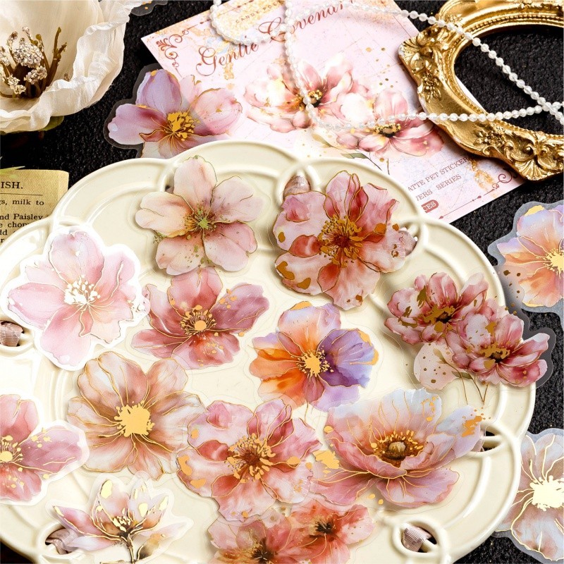 Mr.paper แพ็ค 20 แผ่น สติ๊กเกอร์สำหรับ PET ดอกไม้ไบรอาร์ รูปแบบสติกเกอร์ร้อน เหมาะสำหรับการใช้จ่ายมือกับสิ่งของต่าง ๆ โทรศัพท์มือถือ การ์ดอวยพร แก้ว การตก แต่ง