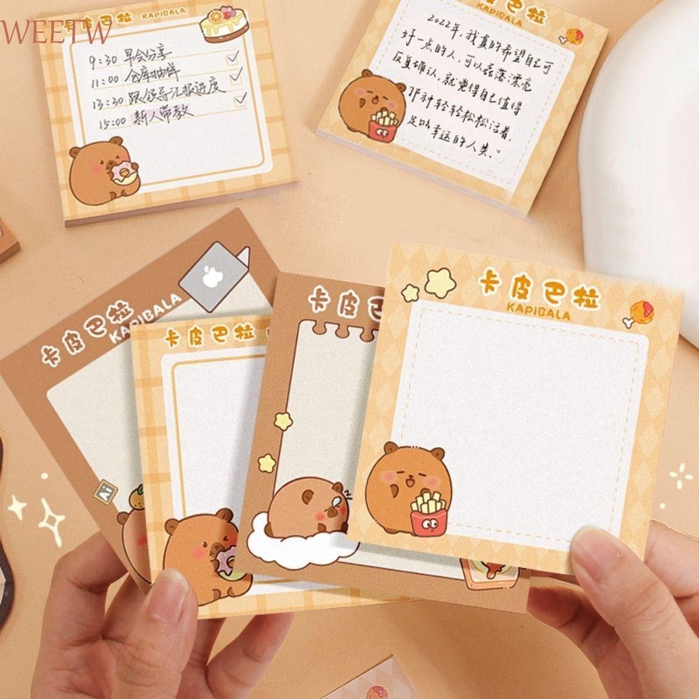 Weekw Capybara Sticky Note, น่ารัก N ครั้ง Capybara Memo Pad, สมุดบันทึกการ์ตูน Self-กาวข้อความกระดาษสํานักงาน