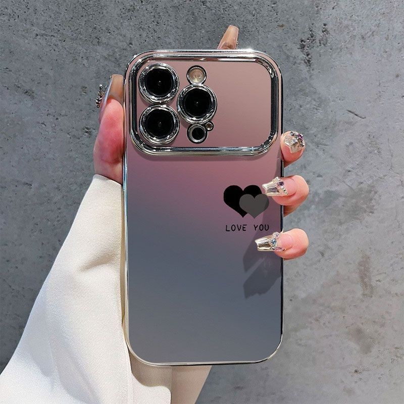 ส่วนบุคคล niche ไล่ระดับสีรักกรณี IPhone สําหรับ 7/8 Plus 14/13promax 12/11 electroplated หน้าต่างขนาดใหญ่ anti-drop iPhone15 นุ่ม XR/xs ภาพวาด