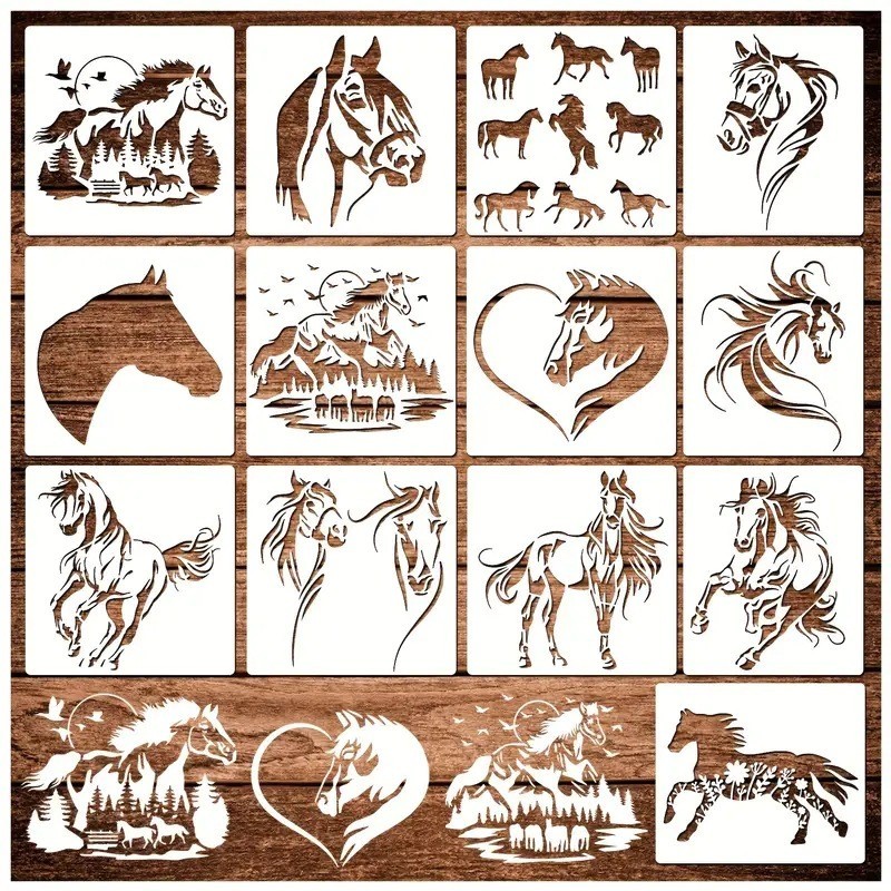 กระดานวาดภาพ 13 ชิ้นชุดธีมม้าแม่แบบภาพวาด IY กระดานกราฟฟิตีกลวง สัตว์เลี้ยง ล้างทําความสะอาดได้เป็นมิตรกับสิ่งแวดล้อมกระดานวาดภาพ