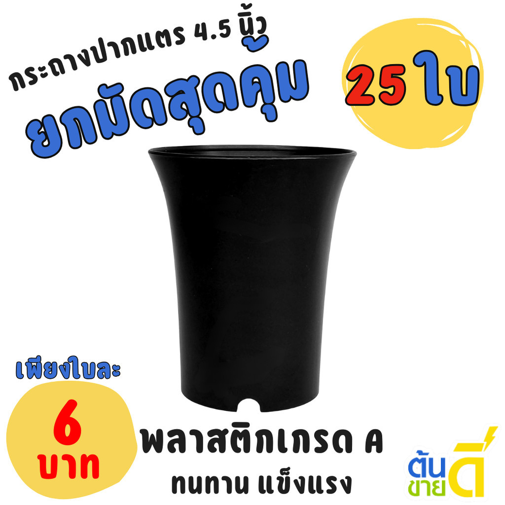 กระถาง กระถางแคคตัส กระถางปากแตร 4.5 นิ้ว สีดำ Bundle 25 ใบ ชิ้น อัน