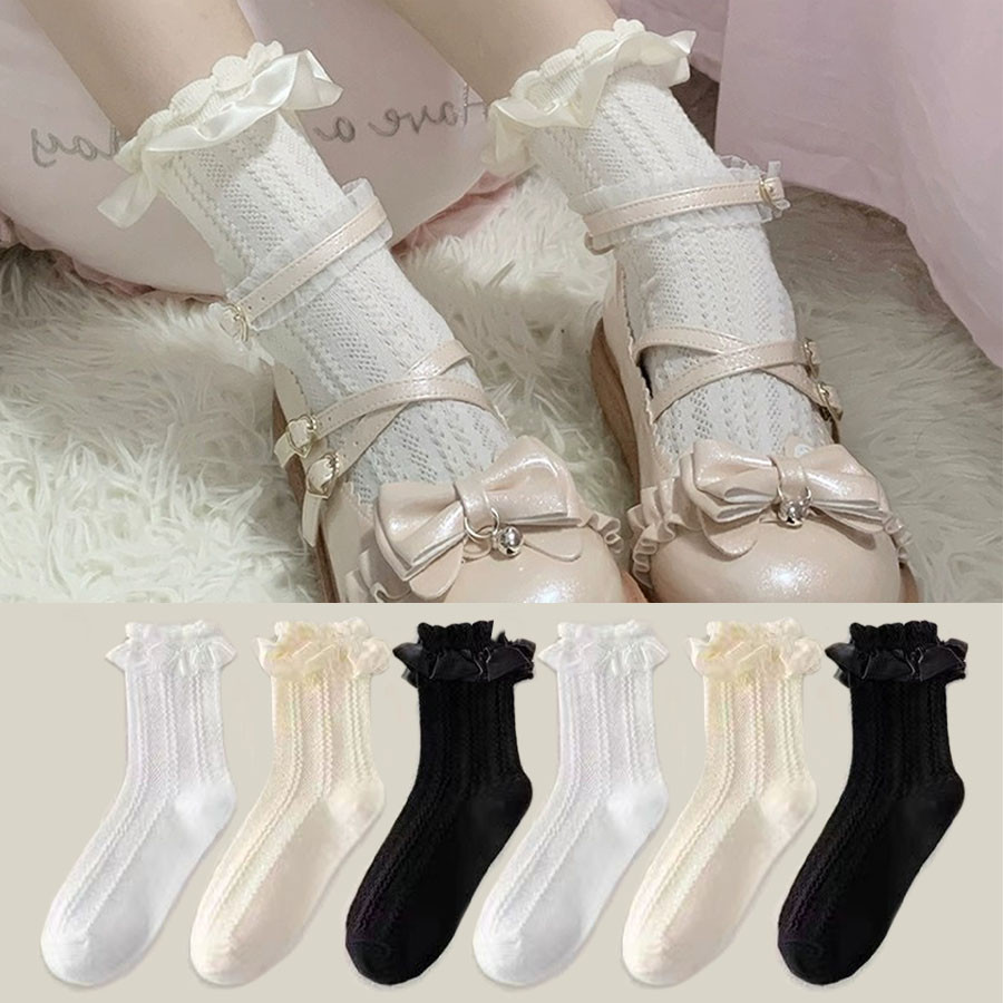 เกาหลี น่ารัก ลูกไม้นุ่มถุงเท้าผู้หญิงสีดําสีขาว นัวเนีย โลลิต้า ถุงเท้าญี่ปุ่นฮาราจูกุฤดูร้อนผ้าฝ้ายสาวเจ้าหญิงถุงเท้า