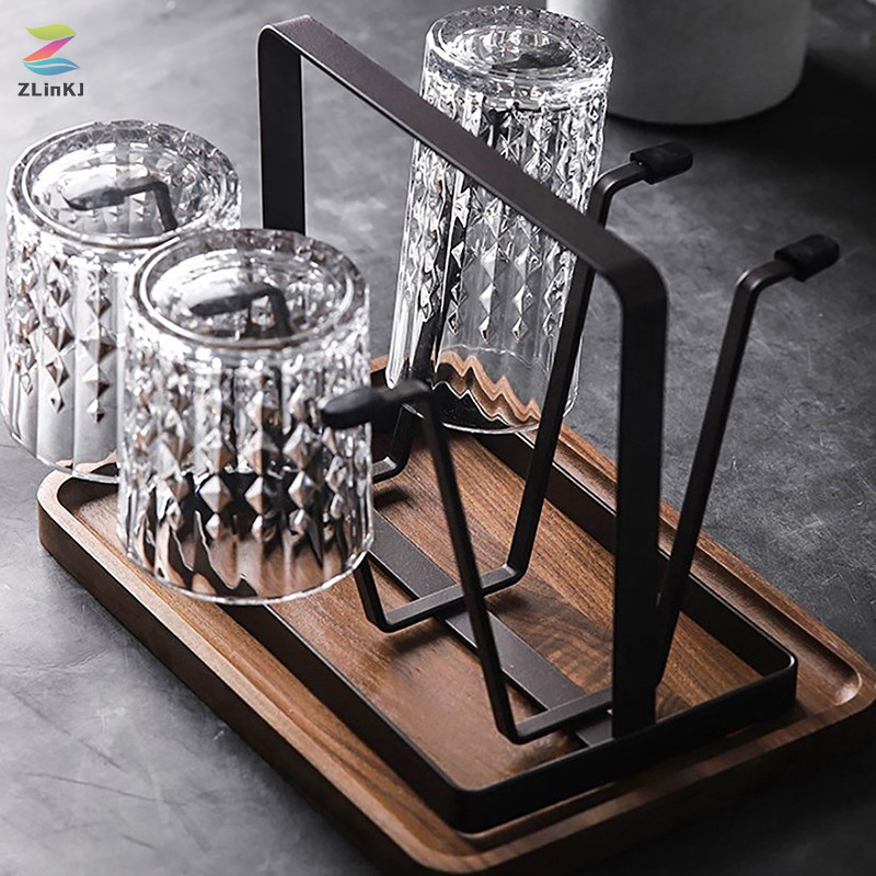 Zlinkj เหล็กขวดถ้วยแขวนราวตากผ้า 6 Hook Organizer สําหรับดื่มภาชนะแก้วพร้อมปลายยางป้องกันตะขอใหม่