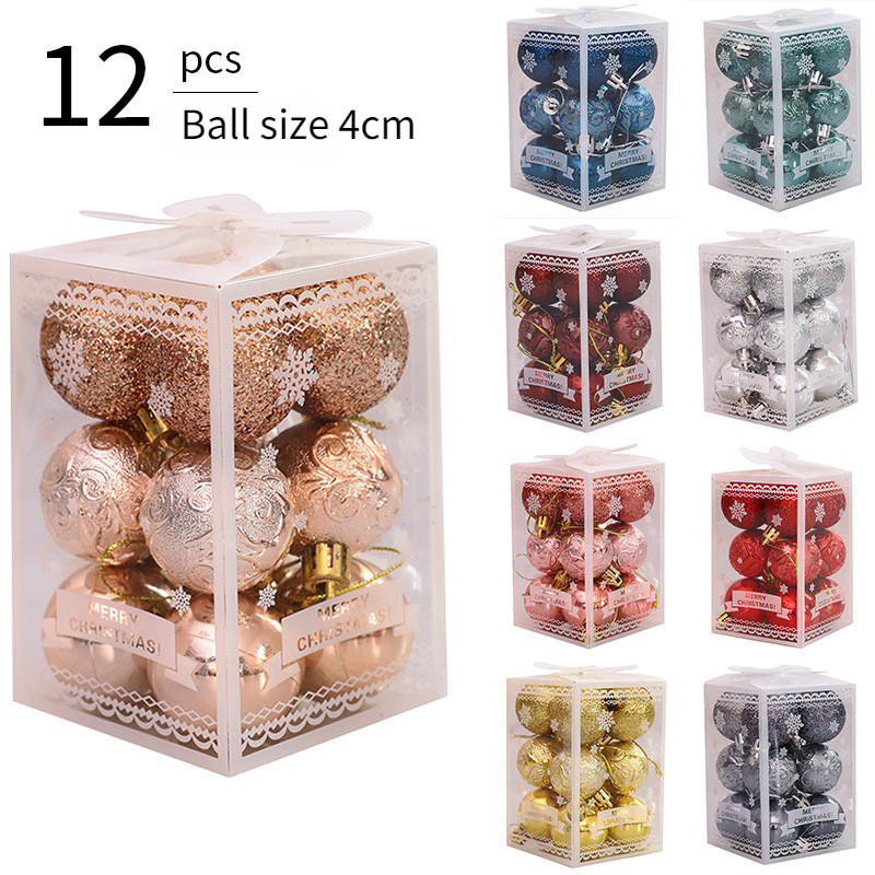 12ชิ้นกล่องต้นคริสต์มาสพลาสติกแขวนบอลทองเงินสีแดงเครื่องประดับตกแต่งสําหรับบ้านปีใหม่
