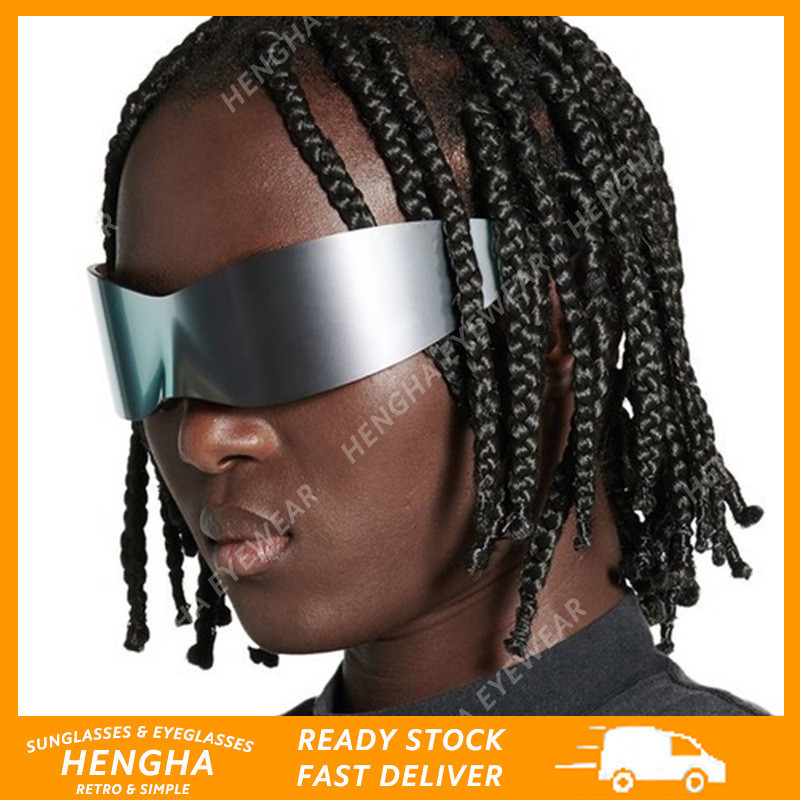 (HENGHA) แว่นกันแดดกันลม Ampunk Y2K แว่นกันแดดสําหรับขี่กันลม Future Avant-Garde
