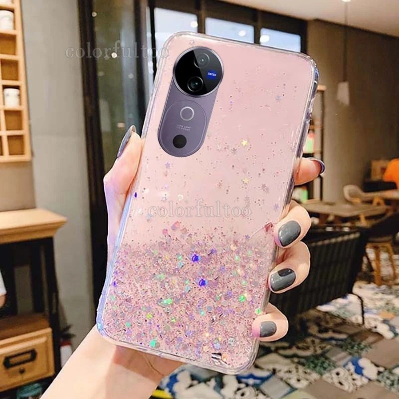 Vivo V30 2024 Bling Glitter กันกระแทกเคสโทรศัพท์สําหรับ Vivo V40 V30 Pro V30Pro V40Pro V 30 V 40 VivoV40 5G โทรศัพท์มือถือปลอกซิลิโคนโปร่งใสนุ่ม TPU กันชนกลับ Cove