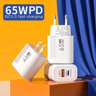 IONEVA อะแดปเตอร์ชาร์จโทรศัพท์, PD Type C EU/US 65W GaN ปลั๊กชาร์จ, อุปกรณ์เสริม USB A + C Fast Charging USB C Charger สําหรับ //