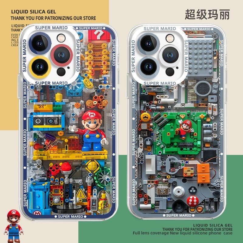 ปลอกสําหรับ Samsung Galaxy S24 S23 Ultra S20 S21 FE S22 Plus S21FE S23FE เคสโทรศัพท์เกม Super Mario Bros. X Soft TPU การ์ตูนหรูหราป้องกันกล้องดีไซน์ใหม่