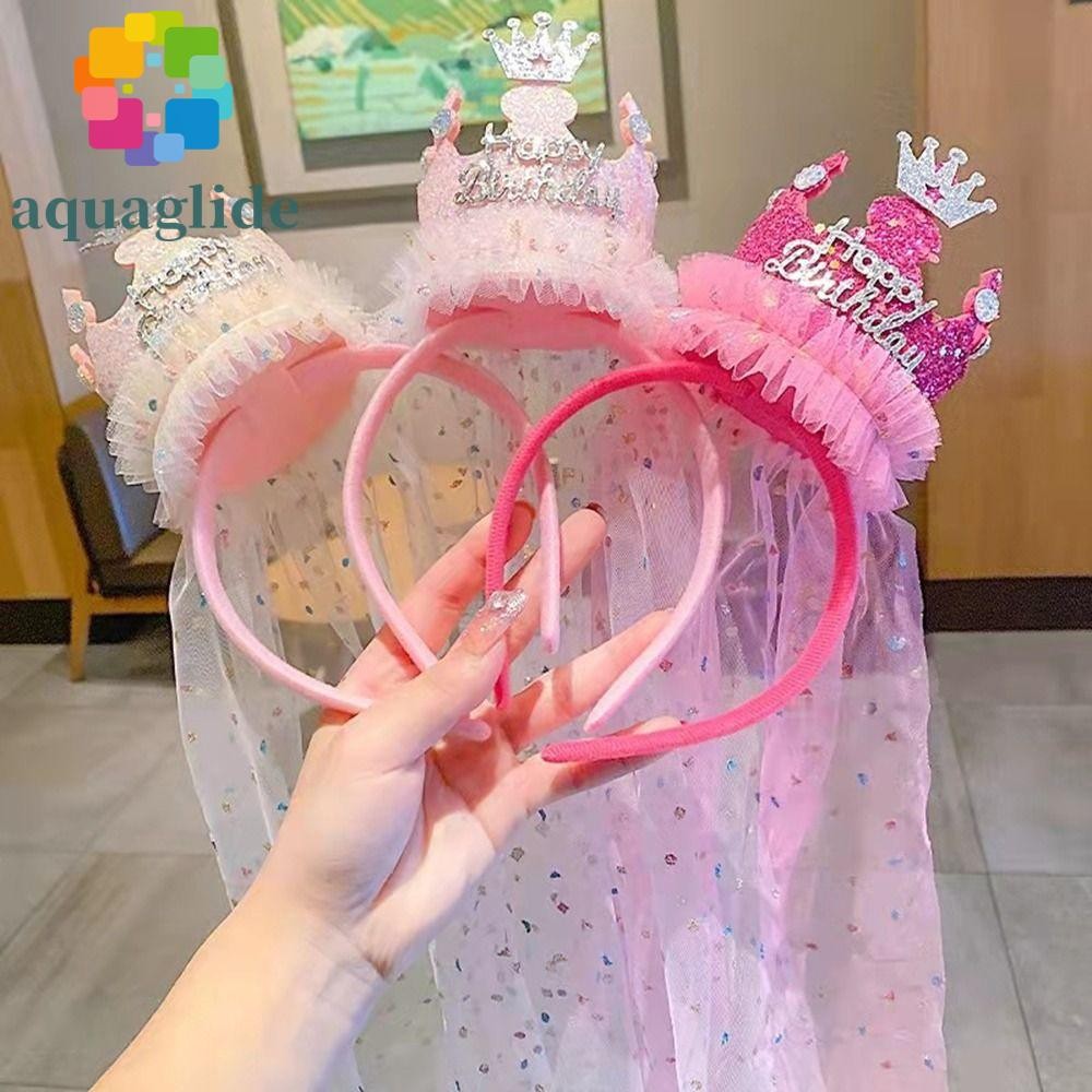Aquaglide วันเกิด Hairband Headdress น่ารัก Creative Happy Birthday Crown ตาข่ายเลื่อมสําหรับเด็ก Headwear สาวผม Hoop