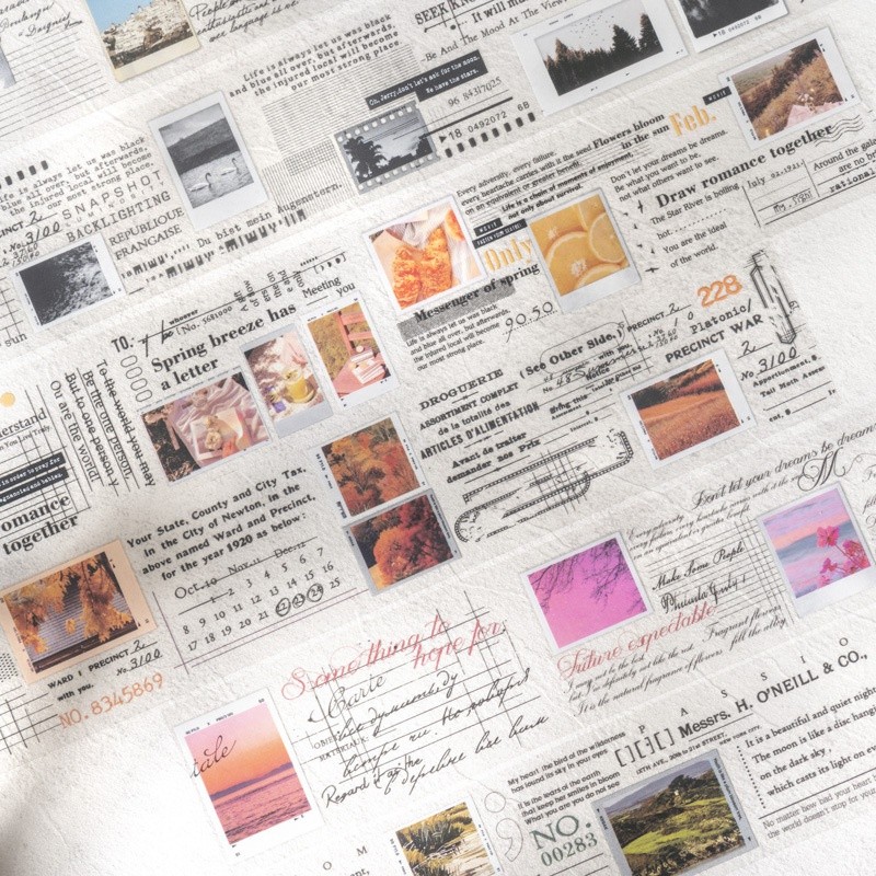 Mr.paper 200 ซม./โรล เทปกาว รูปแบบ วิวทิวทัศน์ของทุ่งหญ้าริมทะเล เทปพิมพ์อักษร ใช้ได้กับพื้นหลังของบัญชีมือ คั่นหน้า การ์ดอวยพร แก้ว การตก แต่ง