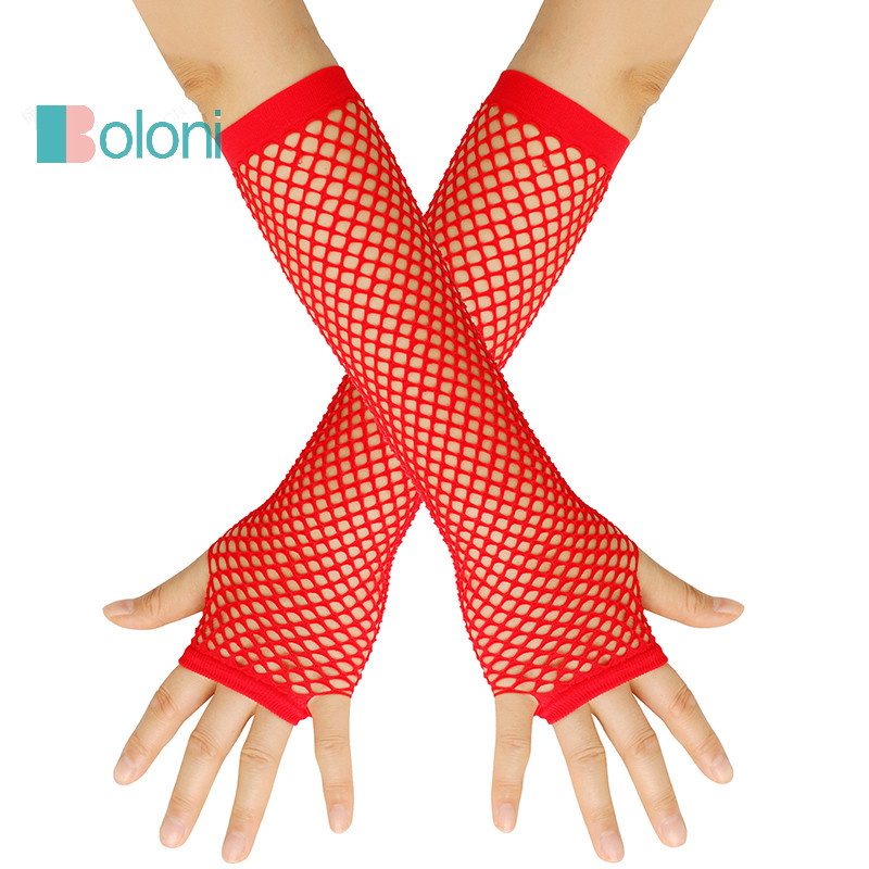 [Boloni] 1 คู่สตรียาว Fishnet สุทธิถุงมือ Fingerless ตาข่ายถุงมือ Punk Rock แฟนซี Night Club Party Arm Warmer ถุงมือเซ็กซี่ใหม่