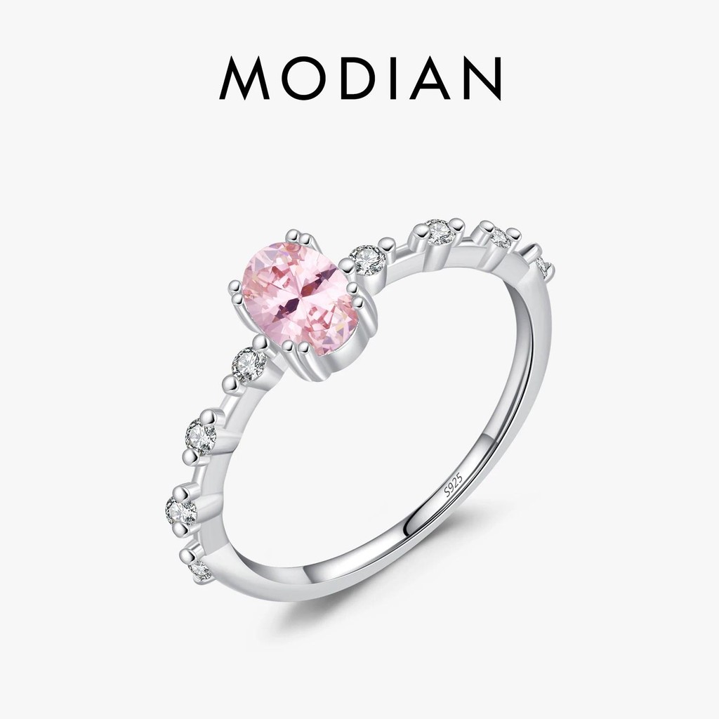 Modian 925 เงินสเตอร์ลิง Solitaire หมั้น Basic รูปไข่ CZ แหวนผู้หญิงสีขาว Gold Plated Original Statement เครื่องประดับ
