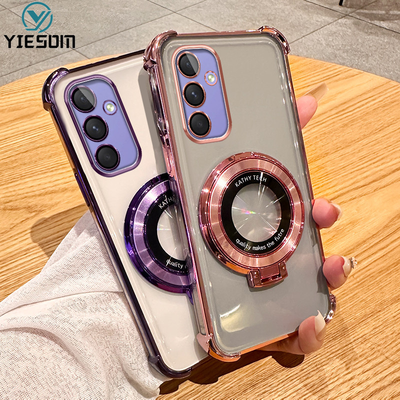 SAMSUNG ขาตั้งแม่เหล็กกันกระแทกเคสโทรศัพท์สําหรับsamsung Galaxy A15 A25 A35 A55 5G A14 A24 4G A34 A54 5Gเลนส์ป้องกันโปร่งใสชุบซิลิโคนฝาครอบ