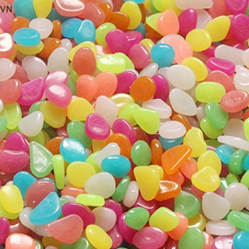 Mingxuan2 100 ชิ้น/ถุงผสมสีหินส่องสว่างกลางแจ้งเรืองแสงในสวนมืด Pebbles ตกแต่งปลา Pebbles ถังปลาตกแต