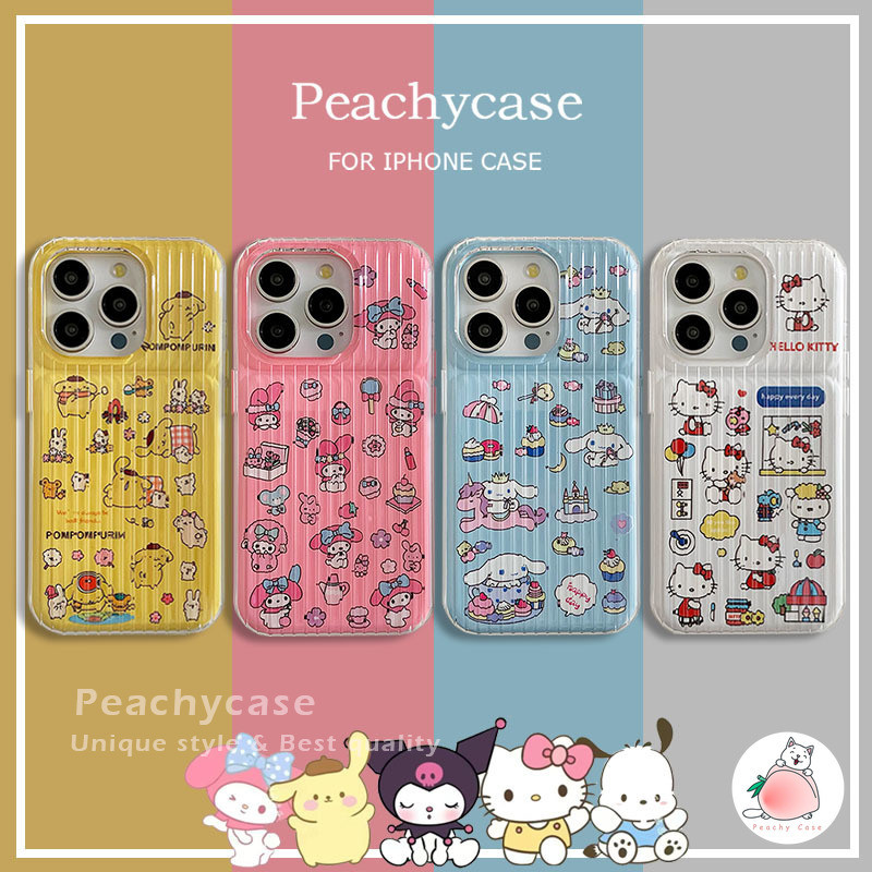 น่ารัก 2 in 1 Sanrio Melody Hello Kitty กระเป๋าเดินทาง Grain เคสโทรศัพท์สําหรับ iPhone 16 15 14 13 12 Pro Max 15pro 16promax TPU ปกหลังทนต่อการตกปลอก