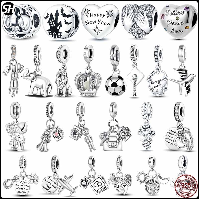S925 เงินสเตอร์ลิงคู่ Travel กล้อง Footprint จี้ charms Fit Original charms สร้อยข้อมือลูกปัด Charm สร้อยคอลูกปัด DIY เครื่องประดับหญิง