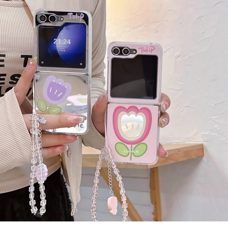 แฟชั่น Slim Mirror Flip Case Samsung Galaxy Z Flip 7 Z Flip 6 Z Flip 5 Z Flip 4 Casing Bracelet สายรัดข้อมือกันกระแทก Hard PC ฝาหลัง - รูปที่ 4