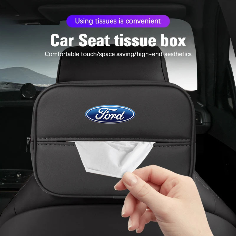 Ford รถ PU หนังกล่องกระดาษทิชชูรถ Sun Visor ที่นั่งกลับถุงกระดาษทิชชูสําหรับ Ranger Raptor T6 T7 WL Everest Focus Escape Mustang Ecosport อุปกรณ์เสริม