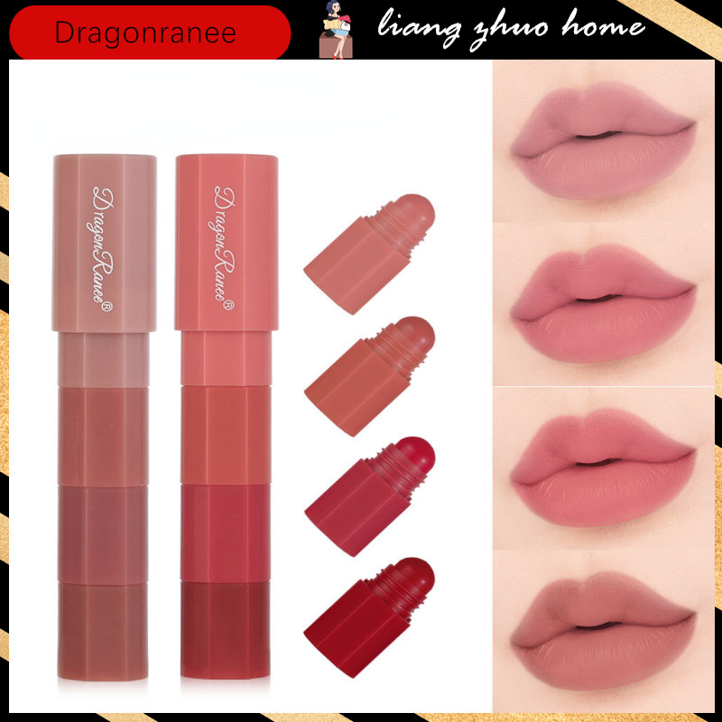 Dragon Ranee 4 in 1 Matte ลิปสติกชุดดินสอ Combo กํามะหยี่เซ็กซี่สีแดง Lip Tint Non-stick Cup Multicolor ลิปสติก Crayon แต่งหน้าริมฝีปากเครื่องสําอาง